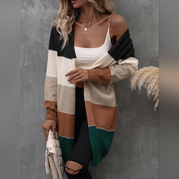 Color Block Open Front Cardigan